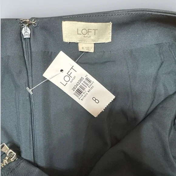 NWT LOFT Solid Blue/Grey Double Front Zip Shift Skirt - Picture 4 of 4